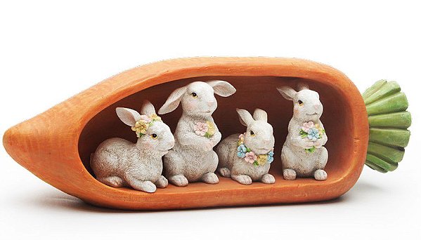 Coelhos de Resina Dentro da Cenoura 35x12cm - Coleção Color Baby - Ref 1014731 Cromus