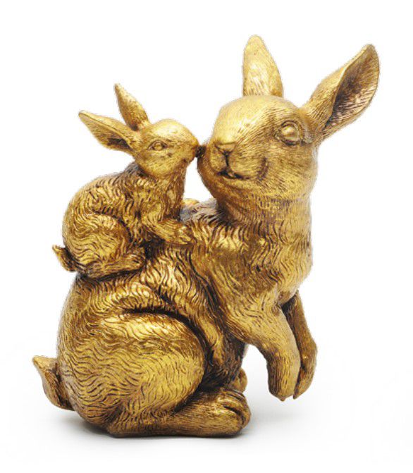 Coelho Decorativo de Resina Gold com Filhote nas Costas 18x13cm - Coleção Gold - Ref 1014771 Cromus