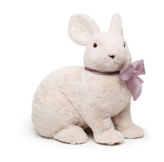Coelho Rígido de Pelúcia Sentado com Laço no Pescoço 35x30cm - Coleção Pão de Ló - Ref 1826600 Cromus