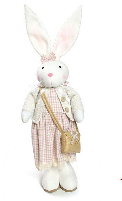 Coelha em Pé com Vestido Xadrez Rosa e Nude 70cm - Coleção Tartin - Ref 1822043 Cromus