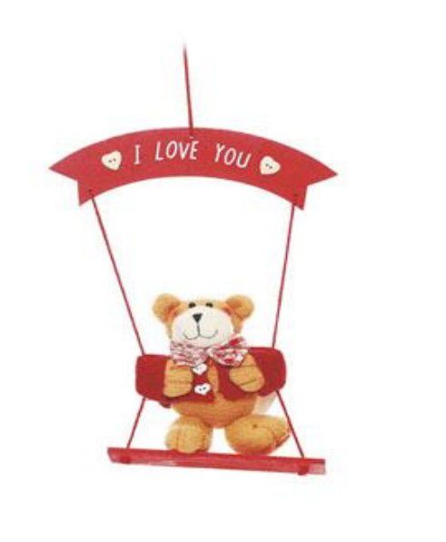 Enfeite de Pendurar Urso de Pelúcia com Placa I Love You 28x12cm - Coleção Romântica - Ref 207208 Cromus
