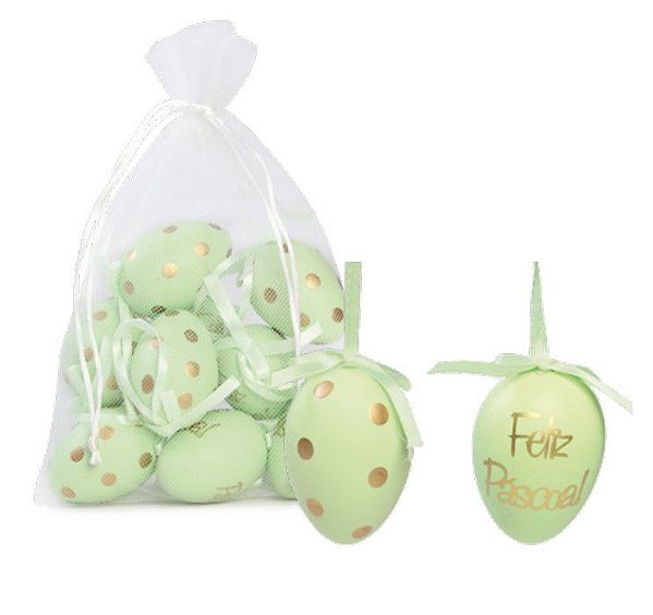 Ovos Para Pendurar Tipo Codorna Verde Feliz Páscoa Jogo com 9 Unidades - Ref 1821338 Páscoa Cromus