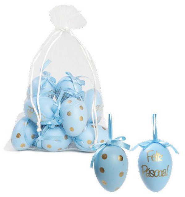 Ovos Para Pendurar Tipo Codorna Azul e Dourado Feliz Páscoa em Saco de Voal Jogo com 9 Unidades - Coleção Picolé - Ref 1821340 Páscoa Cromus