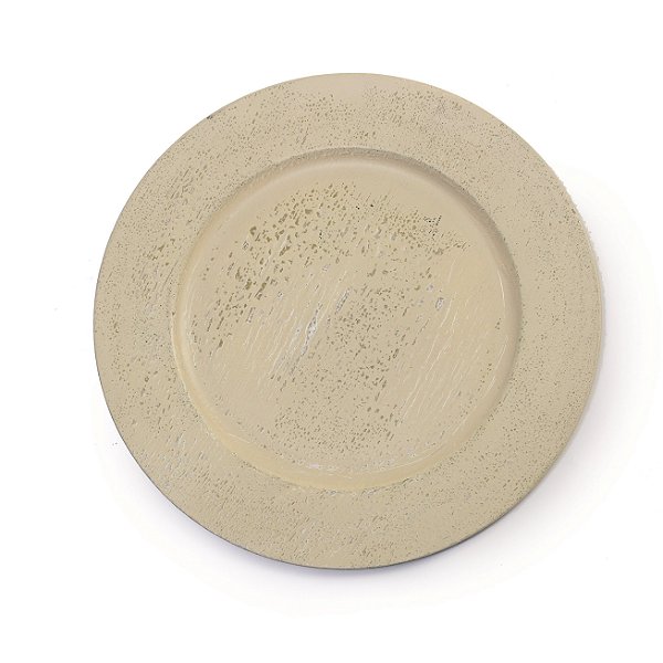 Sousplat de Melamina Marfim Envelhecido Efeito Concreto 33cm - Mesa Posta - Ref 1821552 Cromus