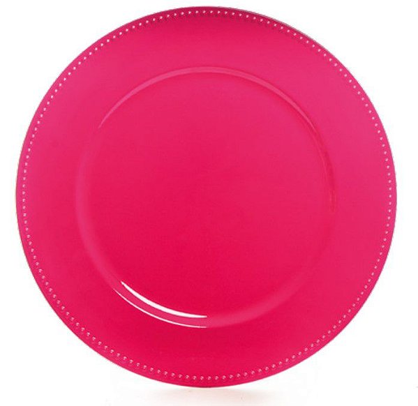 Sousplat de Melamina Pink com Bolinhas na Borda 33cm - Mesa Posta - Ref 1823657 Cromus