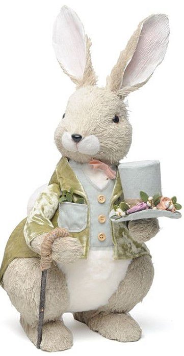 Coelho de Palha Italiana com Paletó de Veludo e Cartola 50cm - Coleção Pistache - Ref 1010730 Cromus