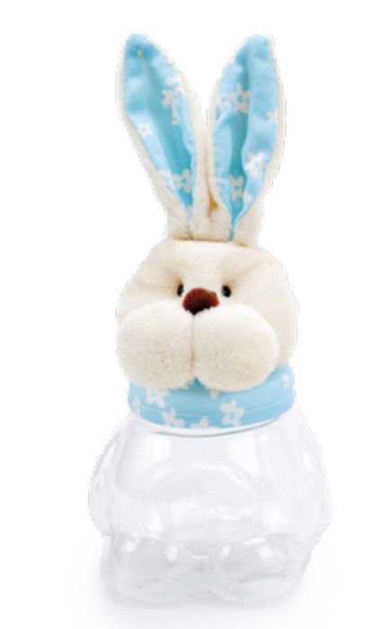 Potinho de Páscoa Coelho de Pelúcia Floral Azul 20x8cm - Ref 1022061AZ Cromus