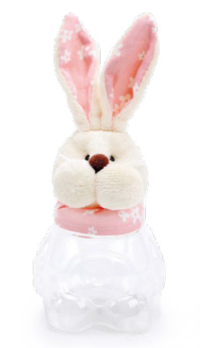 Potinho de Páscoa Coelho de Pelúcia Floral Rosa 20x8cm - Ref 1022061RS Cromus