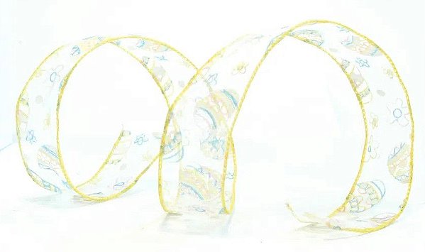 Fita Aramada de Páscoa Nylon com Flores e Ovos Coloridos 6,3cm - Fitas de Páscoa - Ref 1221118 Cromus