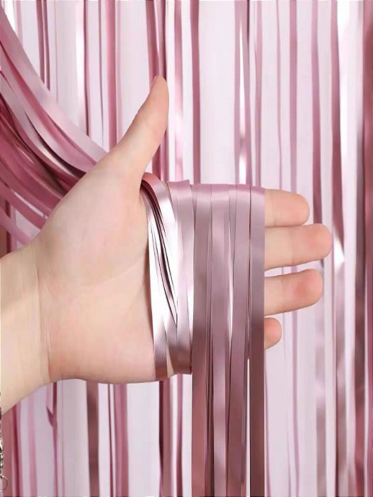 Cortina Decorativa Metalizada Lisa 2x1mts Rosa Fosco - CCS Decorações