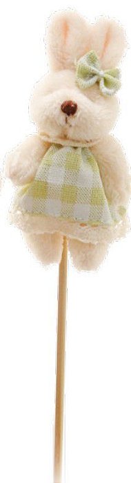 Pick Coelha de Pelúcia no Palito Roupa Xadrez Verde e Branco - Ref 1321117F Páscoa Cromus