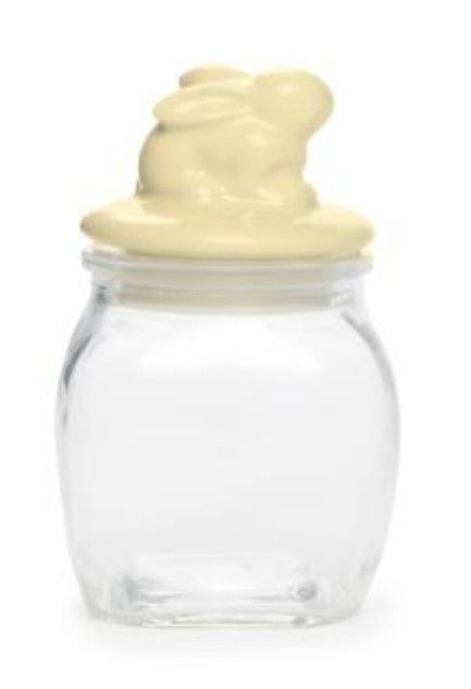 Pote de Vidro com Coelho de Ceramica na Tampa OffWhite 190ML - Ref 1720665 Cromus