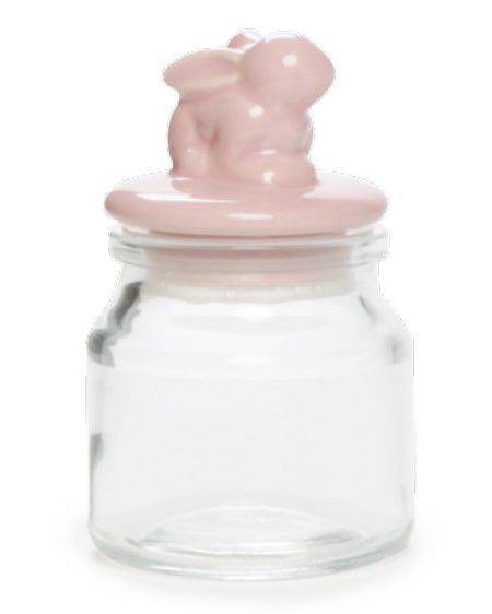 Pote de Vidro com Coelho de Ceramica na Tampa Rosa 130ML - Ref 1720976 Cromus