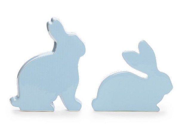 Coelhos de Cerâmica Decorativos em Pé e Deitado Azul Claro - Coleção Confeitos - Ref 1720712 Cromus
