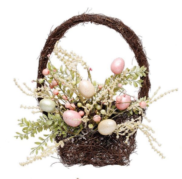 Guirlanda Cesta com Flores, Frutas e Ovos 40x30cm - Coleção Fondant - Ref 1825075 Cromus