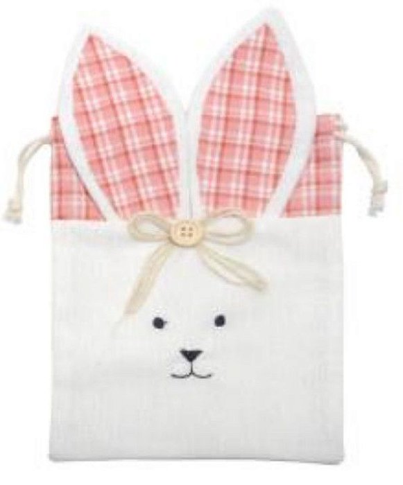 Bolsinha de Tecido Coelho com Orelhas Xadrez Rosa 24x13cm - Coleção Popcorn - Ref 1013223R Cromus