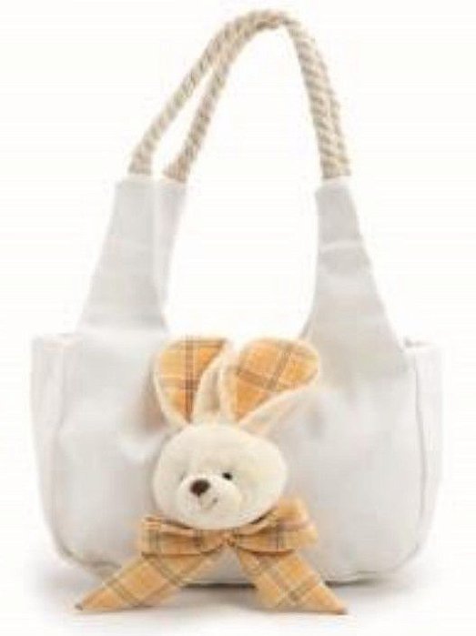 Bolsinha de Tecido com Alça Corda e coelho Xadrez Amarelo - Ref 1023212 Cromus