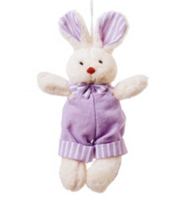 Mini Coelho de Pelúcia com Roupa Listrada Roxa 15cm - Ref 1220397 Cromus