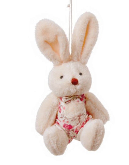 Mini Coelho de Pelúcia Sentado com Macacão Floral 15cm - Ref 1220467 Páscoa Cromus