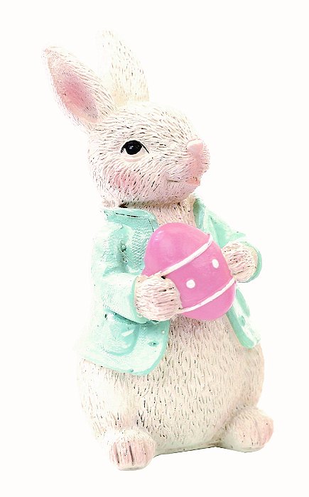 Coelho Decorativo de Resina em Pé com Ovo de Páscoa 10x5x6cm - Cute Family - Ref 1020318 Cromus