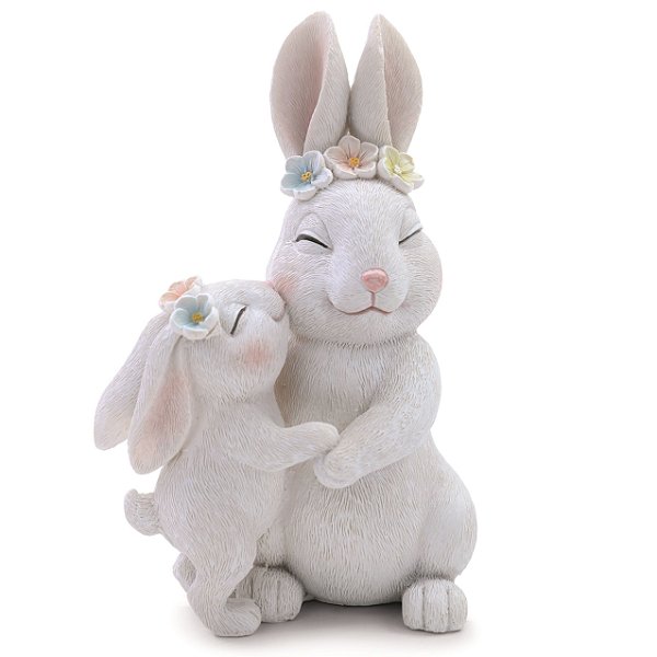 Coelha Decorativa de Resina com Filhote 16x10.5x7.5cm - Colecão Flower - Ref 1018375 Cromus