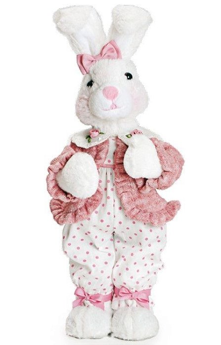 Coelha de Pelúcia Rígida em Pé com Pijama de Bolinhas e Casaco 40x14cm - Coleção Mil Folhas - Ref 1620315 Cromus