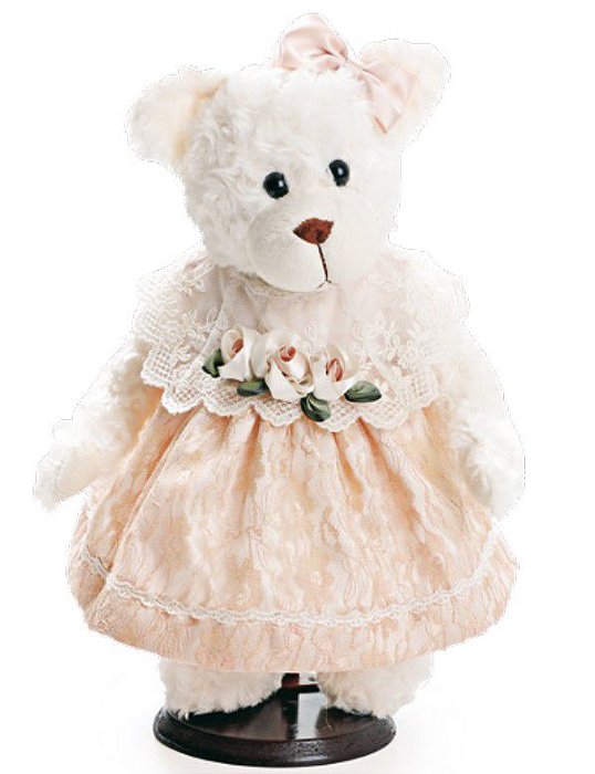 Ursa de Pelúcia Rígida em Pé com Vestido de Renda 34x14cm - Coleção Mil Folhas - Ref 1620336 Cromus