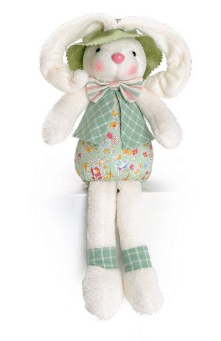 Coelho Decorativo Sentado com Roupa Floral Verde e Orelha Enrolada 30x7cm - Coleção Pistache - Ref 1621133 Cromus