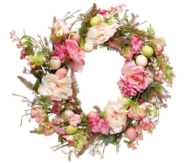 Guirlanda Decorativa de Páscoa Flores e Ovos Rosa 55x55cm - Coleção Fondant - Ref 1825032 Cromus