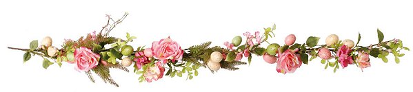 Galho Decorativo de Páscoa Flores, Ovos e Galhos 150x10cm - Coleção Fondant - Ref 1825165 Cromus