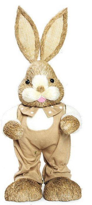 Coelho de Palha em Pé com Macacão Marrom 50x25cm - Coleção Amendoa - Ref 1820406 Cromus