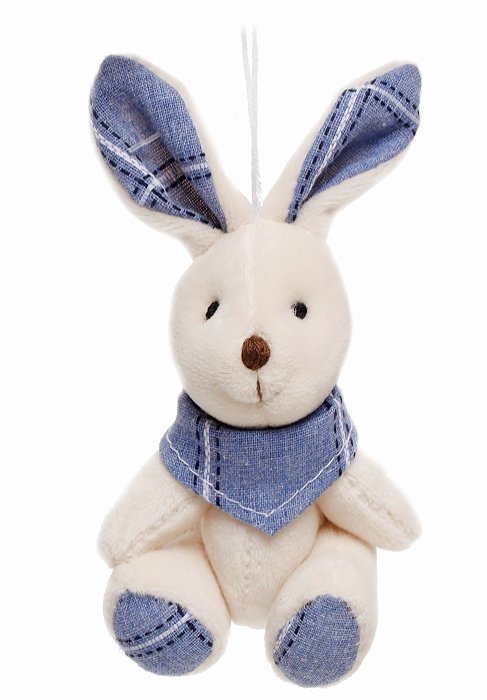 Mini Coelho de Pelúcia Sentado com Lenço Azul no Pescoço 12x7cm - Ref 1826718 Cromus