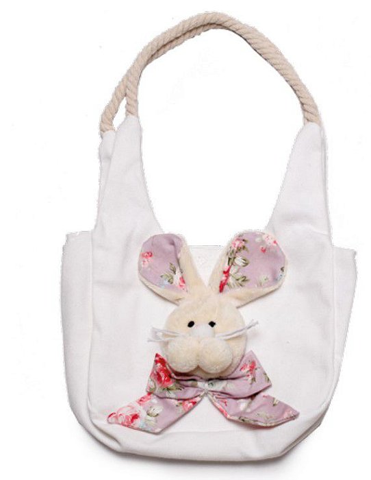 Bolsinha de Tecido com Coelho Floral Lilas 25x17cm - Coleção Delicate - Ref 1827231 Cromus