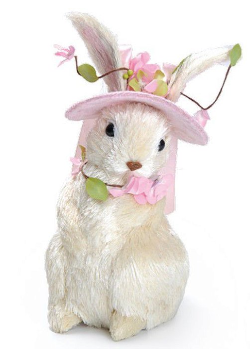 Coelha de Palha com Chapéu e Flores na Cabeça 28x16cm - Coleção Madeleine - Ref 1620022 Cromus