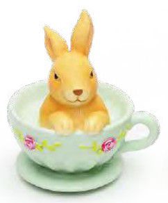 Coelho de Resina Dentro da Xicara Verde de Flores 10x12cm - Coleção Ternura - Ref 1014700 Cromus