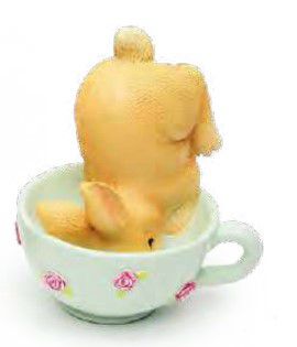 Coelho de Resina de Cabeça na Xicara Verde de Flores 10x12cm - Coleção Ternura - Ref 1014700A Cromus