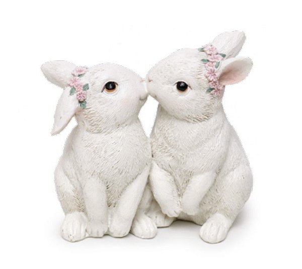 Casal de Coelhos de Resina se Beijando 10x10x5cm - Coleção Color Baby - Ref 1827127 Cromus