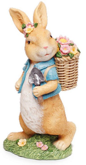 Coelha Decorativa de Resina com Cesto de Flores nas Costas e Pá na Mão 20x10x5cm - Coleção Primavera - Ref 1827433 Cromus