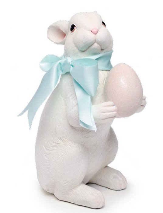 Coelho de Resina Branco com Glitter e Laço no Pescoço Segurando Ovo 25x10x15cm - Coleç!ao Sophi - Ref 1827129 Cromus