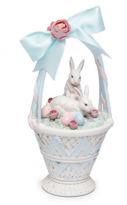 Cesta de Resina com Casal de Coelhos na Tampa 30x15x15cm - Coleção Sophi - Ref 1827133 Cromus