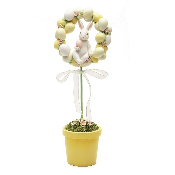 Topiaria de Resina Guirlanda com Coelho e Ovos 33x12x9cm - Coleção Color Baby - Ref 1014719 Cromus