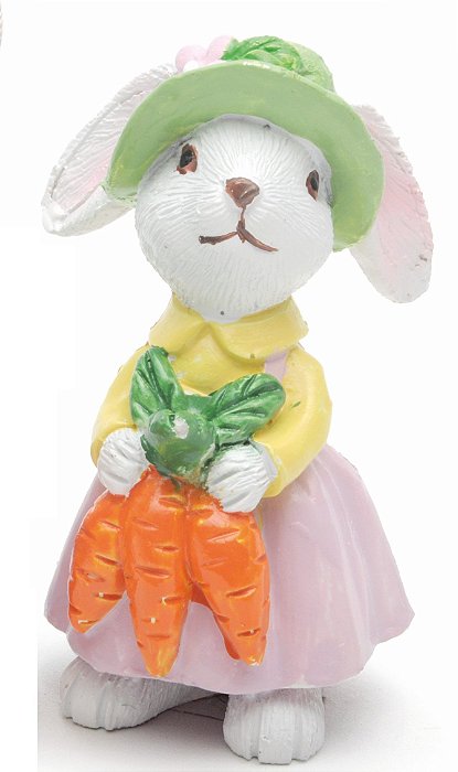 Mini Coelha de Resina Segurando Cenouras 9x3x4cm - Coleção Petit Sweet - Ref 1014162F Cromus