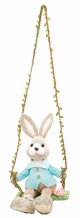 Coelho de Palha Italiana no Balaço 65x18x22cm - Coleção St Louis - Ref 1024892 Cromus