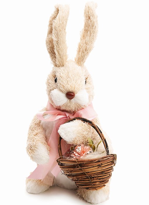 Coelha de Palha Italiana Segurando Cesta de Flores 25x11x17cm - Coleção Brisa - Ref 1012848 Cromus