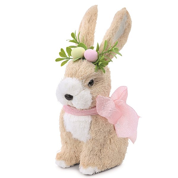 Coelho de Palha Italiana Sentado com Laço no Pescoço 21.5x10.5x13.5 - Coleção Banoffee - Ref 1015965 Cromus