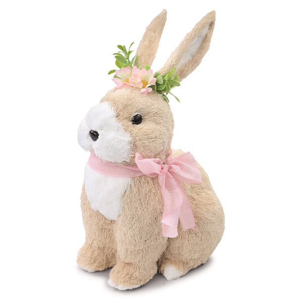 Coelho de Palha Italiana Sentado com Laço no Pescoço 28.5x17x20cm - Coleção Banoffee - Ref 1015966 Cromus