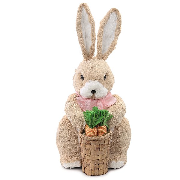 Coelha de Palha Italiana Sentada com Cesto de Cenouras 50x24.5x26cm - Coleção Banoffee - Ref 1015958 Cromus