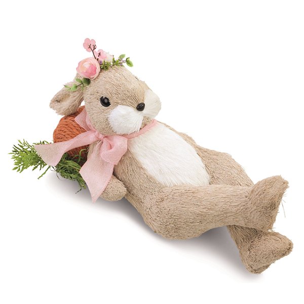 Coelha de Palha Italiana Deitada com a Cabeça na Cenoura 22x42x25cm - Coleção Banoffee - Ref 1016086 Cromus