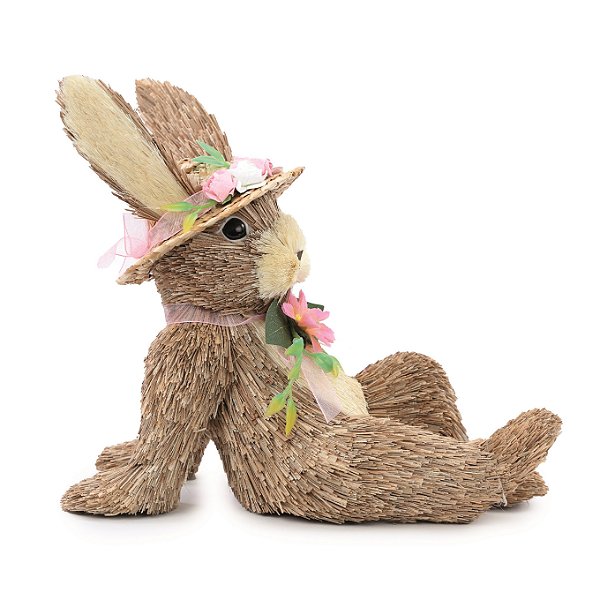 Coelha de Palha Deitada com Chapéu na Cabeça 22x11x22cm - Coleção Cannoli - Ref 1024431 Cromus