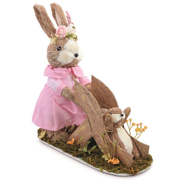 Coelha de Palha com Filhote no Escorregador 34x15x33cm - Coleção Cannoli - Ref 1016036 Cromus